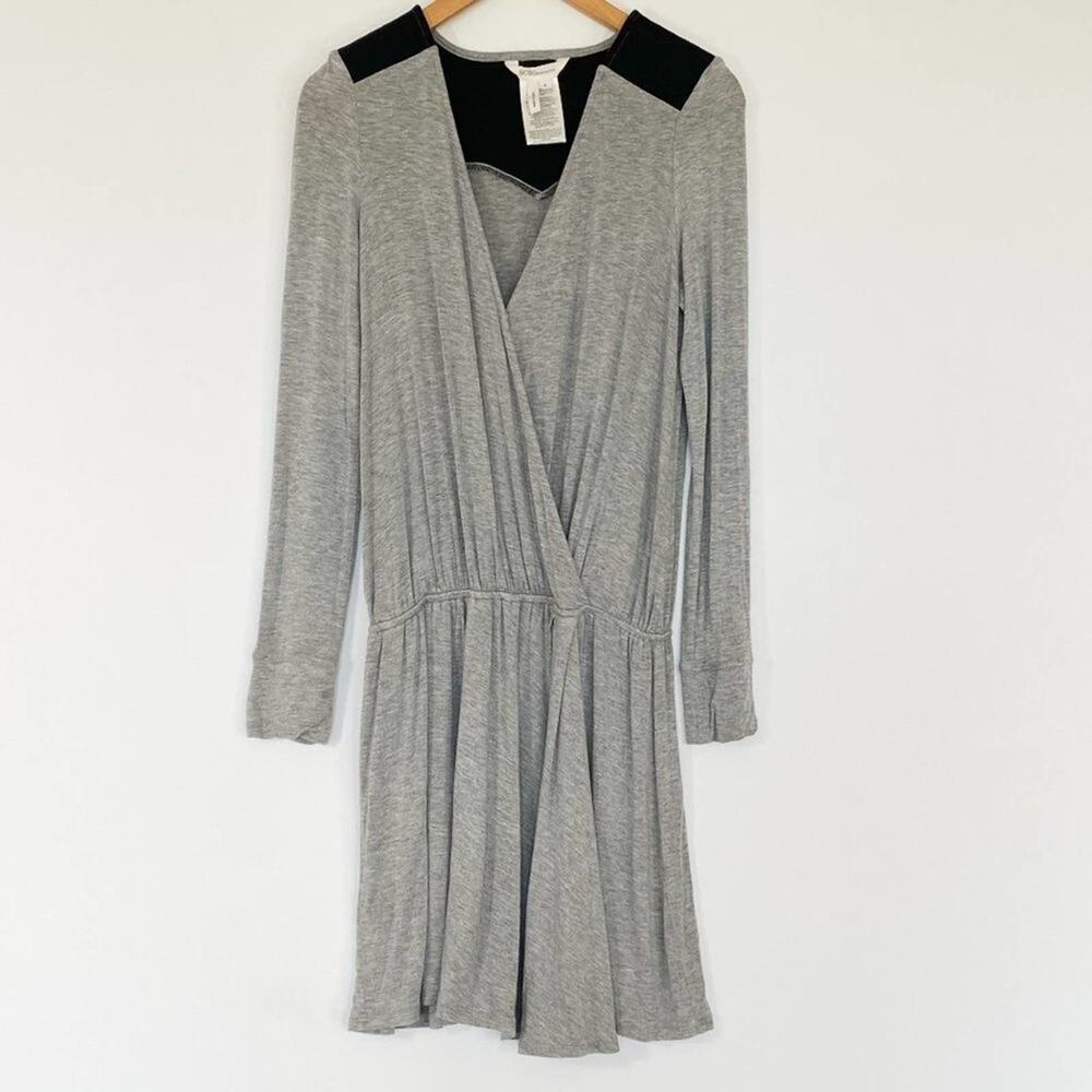 BCBGeneration Heather Grey Black Knit Long Sleeve Mini Dress Womens S